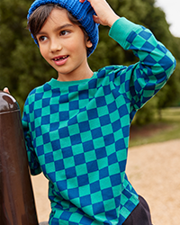 boy in blue and green checker print