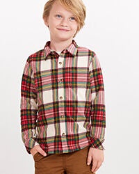 boy in red plaid button up shirt
