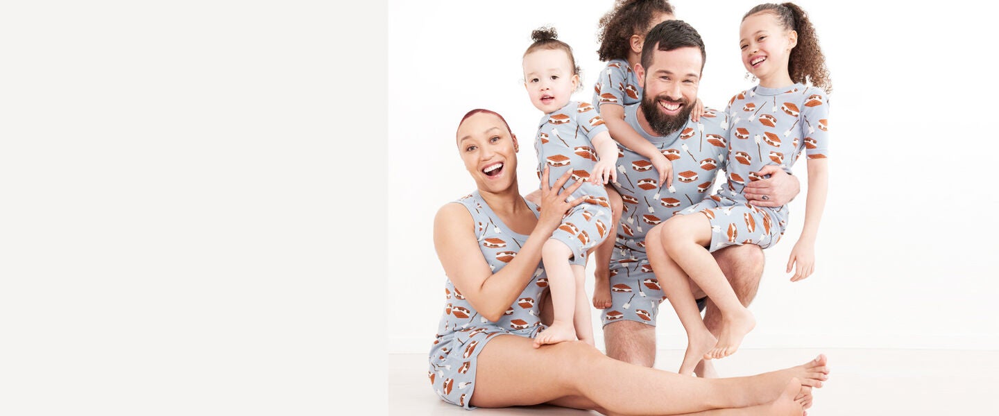 Family wearing matching s'mores pjs Family wearing matching s'mores pjs
