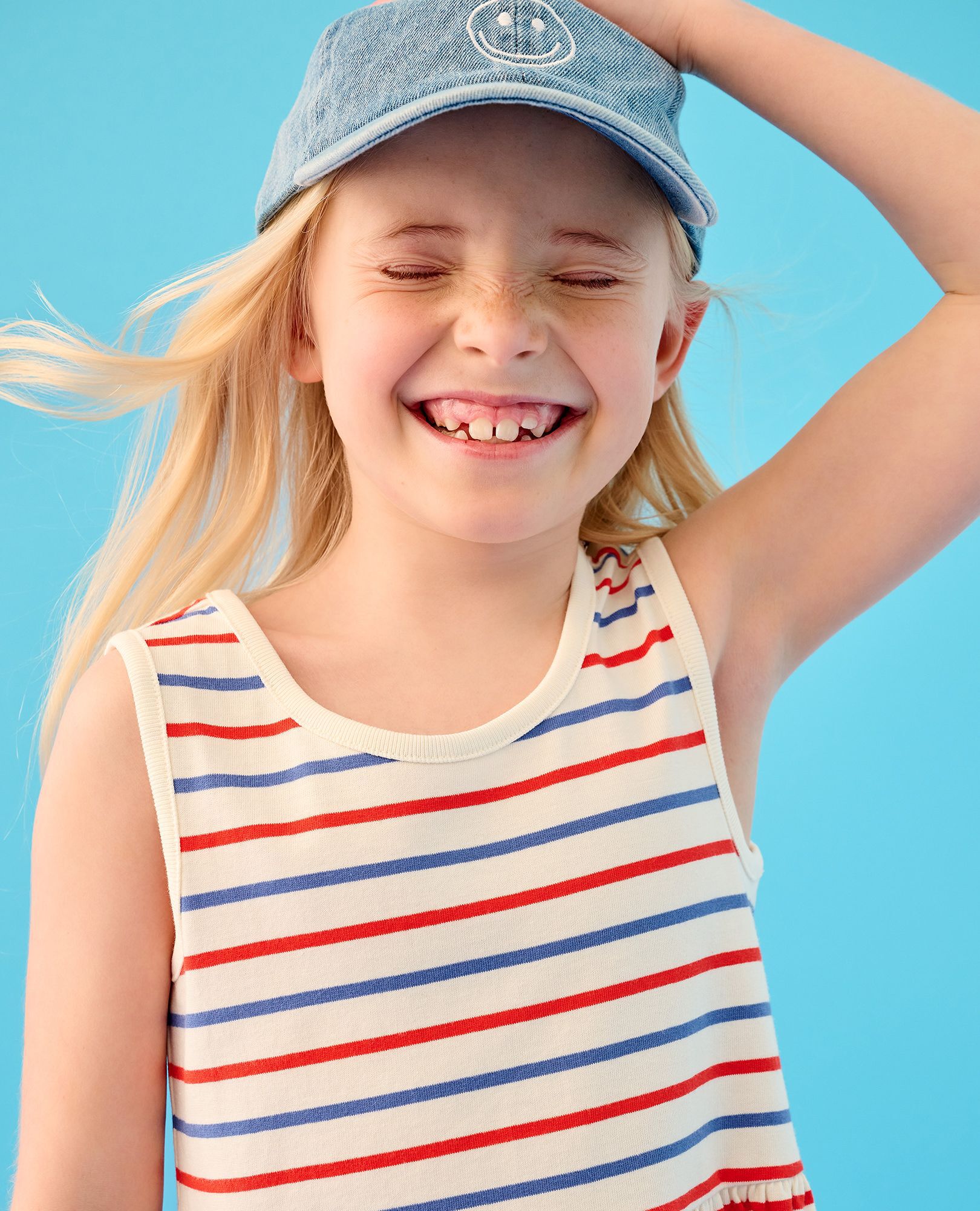 Sleeveless Playground Dress with Pockets in RWB Stripe - main