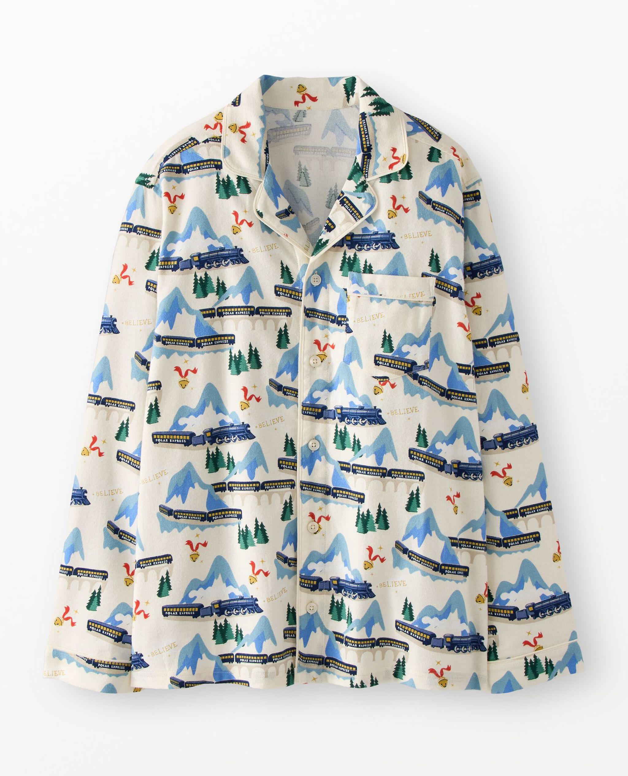 Adult The Polar Express Flannel Pajama Top in Polar Express on Ecru - main