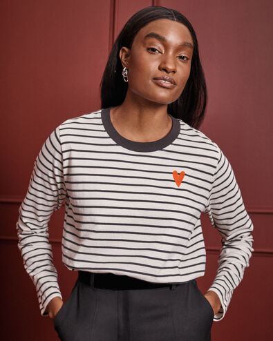 Women's Striped Heart Long Sleeve T-Shirt in Happy Heart - main