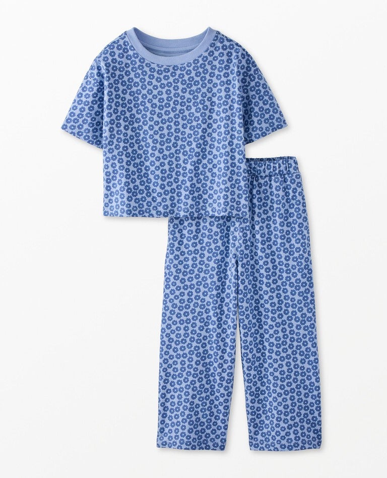 Boxy Fit T-Shirt & Wide Leg Pants Set in Tiny Blossoms on Blue - main