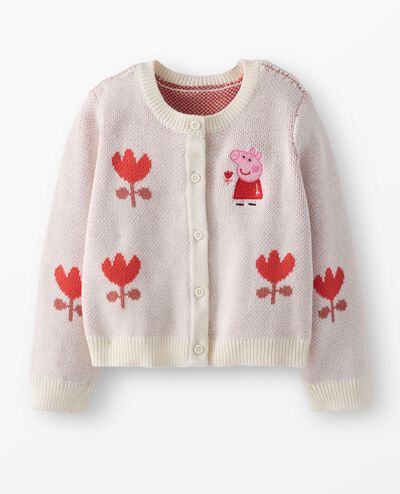 Peppa Pig Cardigan Sweater in Peppa Pig Big Tulips on Ecru - main