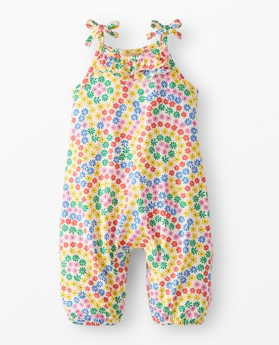 Girls' Swirly Floral On Ecru Baby Sleeveless Ruffle Romper in 100% Combed Cotton - Size Toddler 18-24 mos by Hanna Andersson