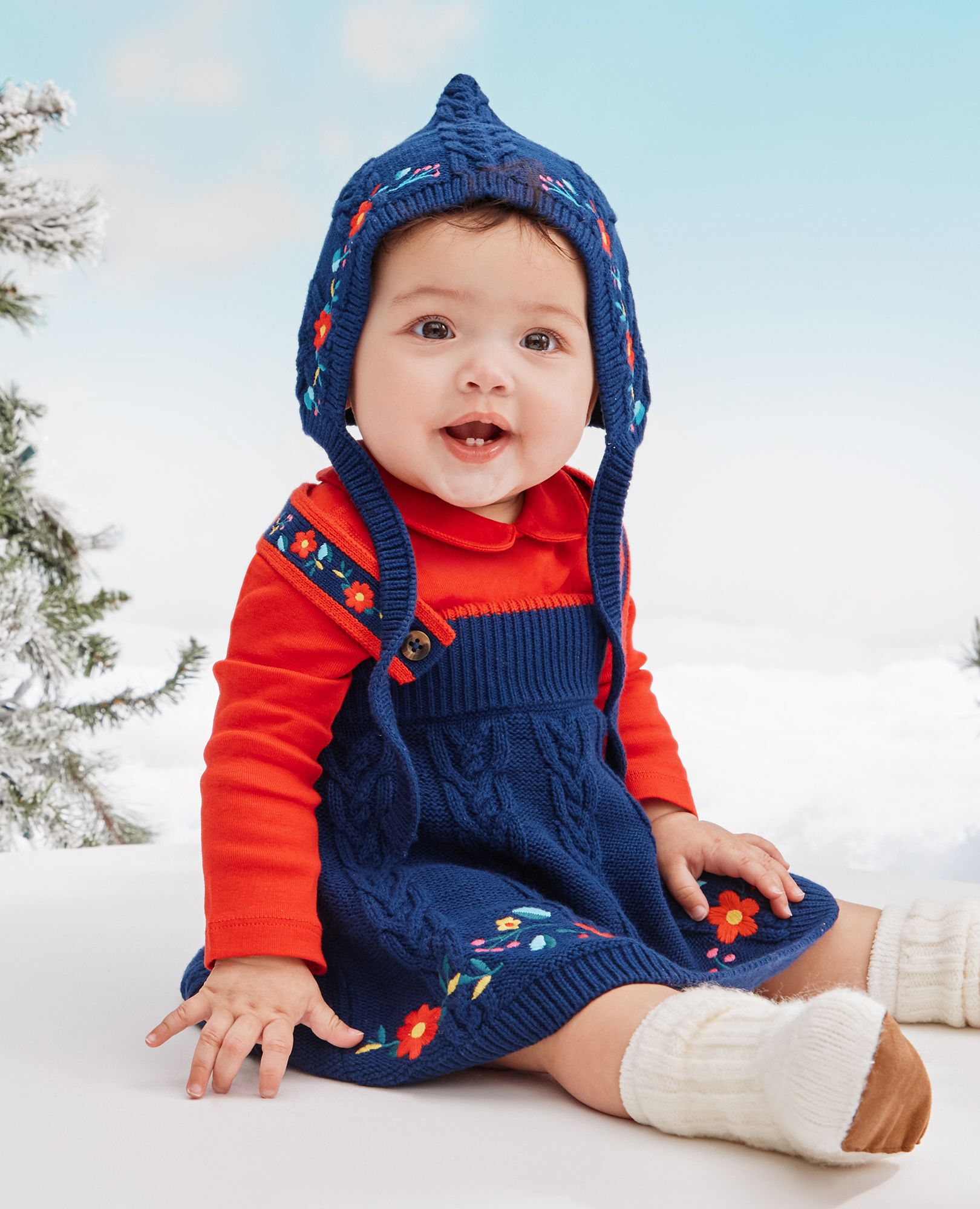 Baby Sweater Dress & Hat Set in Navy Blue - main