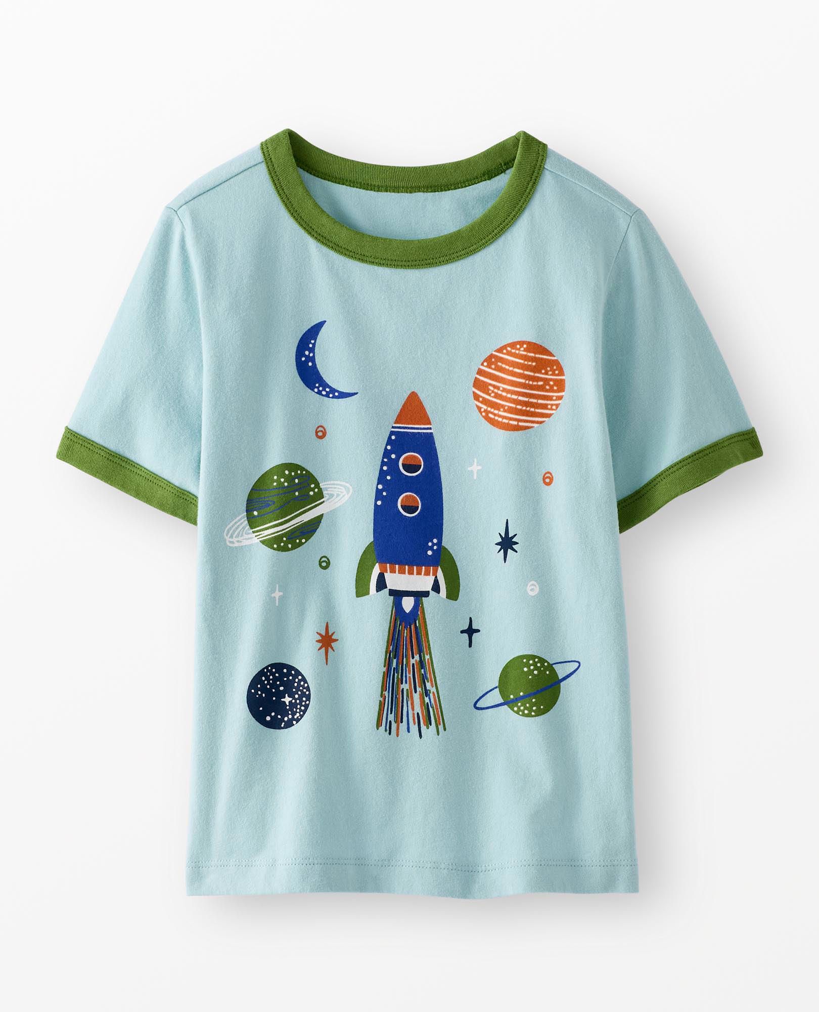 Classic Fit Graphic Ringer T-Shirt in Space Adventure on Blue Crush - main