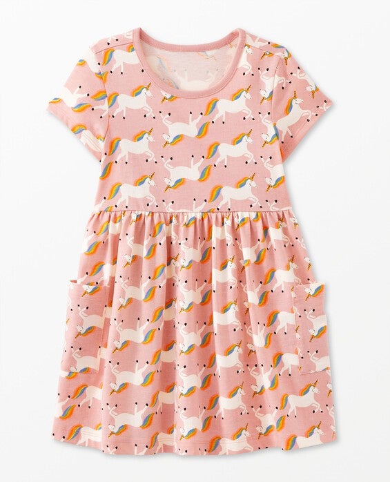 Printed Unicorn Dress With Pockets Pink