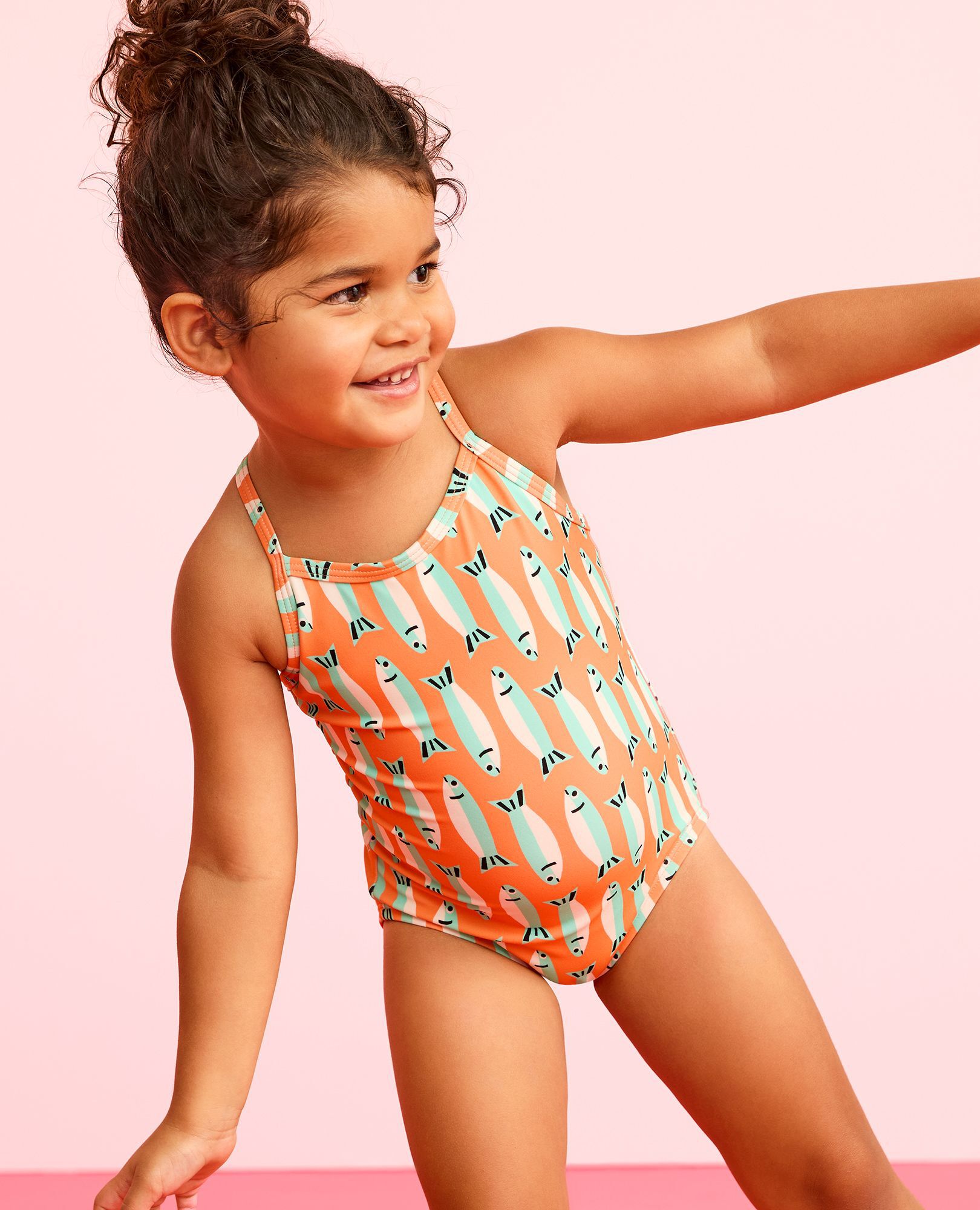 One-Piece Swimsuit in Sardines on Orange - main