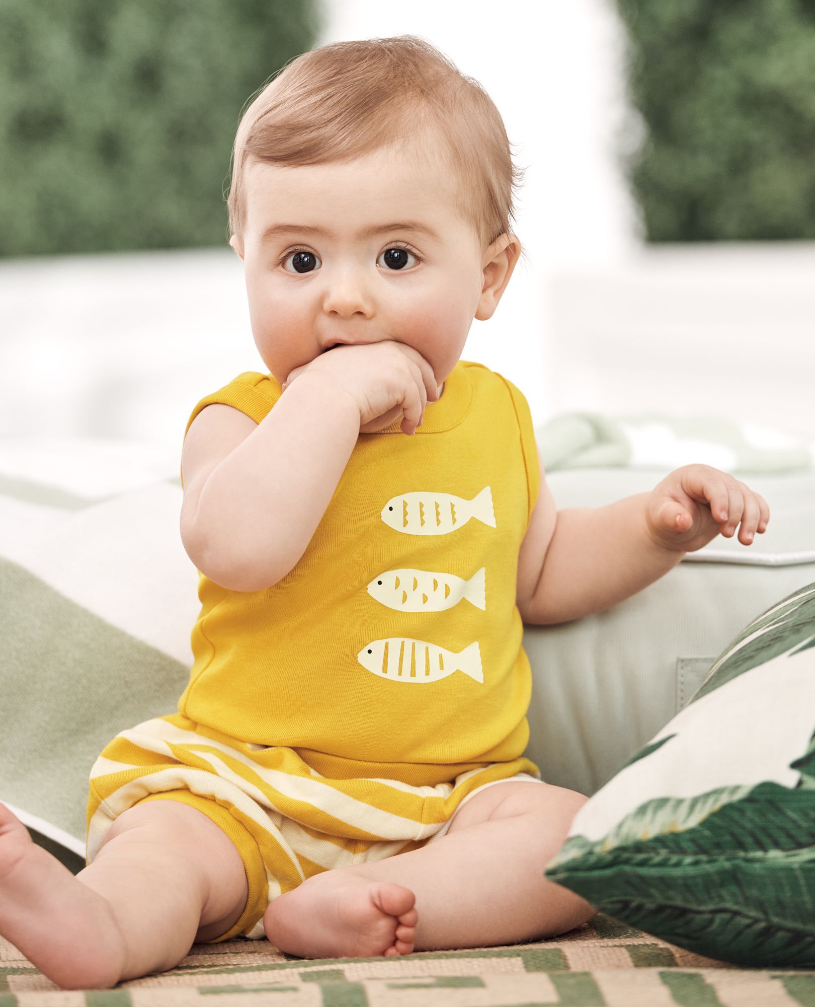 Baby Sleeveless Bodysuit & Bloomers Set in Fish on Sulfur Yellow - main