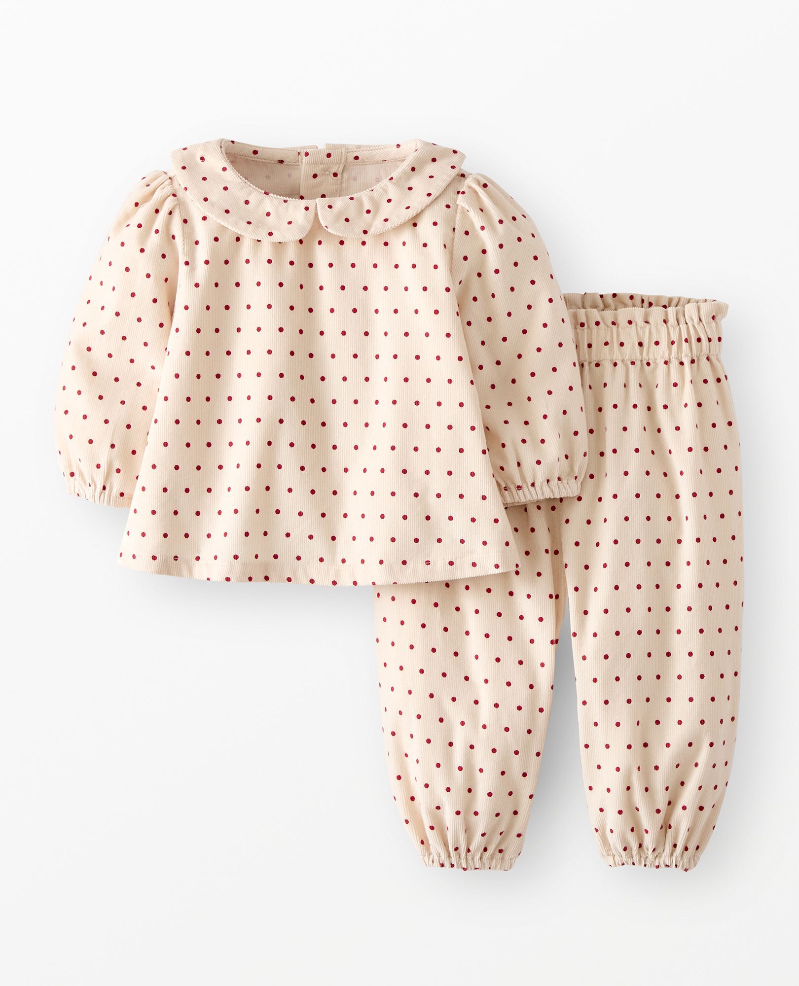 Baby Collared Corduroy Top & Pants Set in Tiny Dots on Lambs Wool - main
