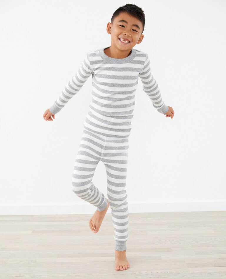 Striped Long John Pajama Set in Heather Grey/Hanna White - main