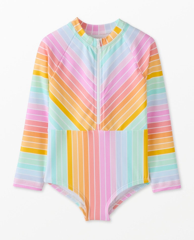One-Piece Rashguard Swimsuit in Ombre Rainbow Stripe - main