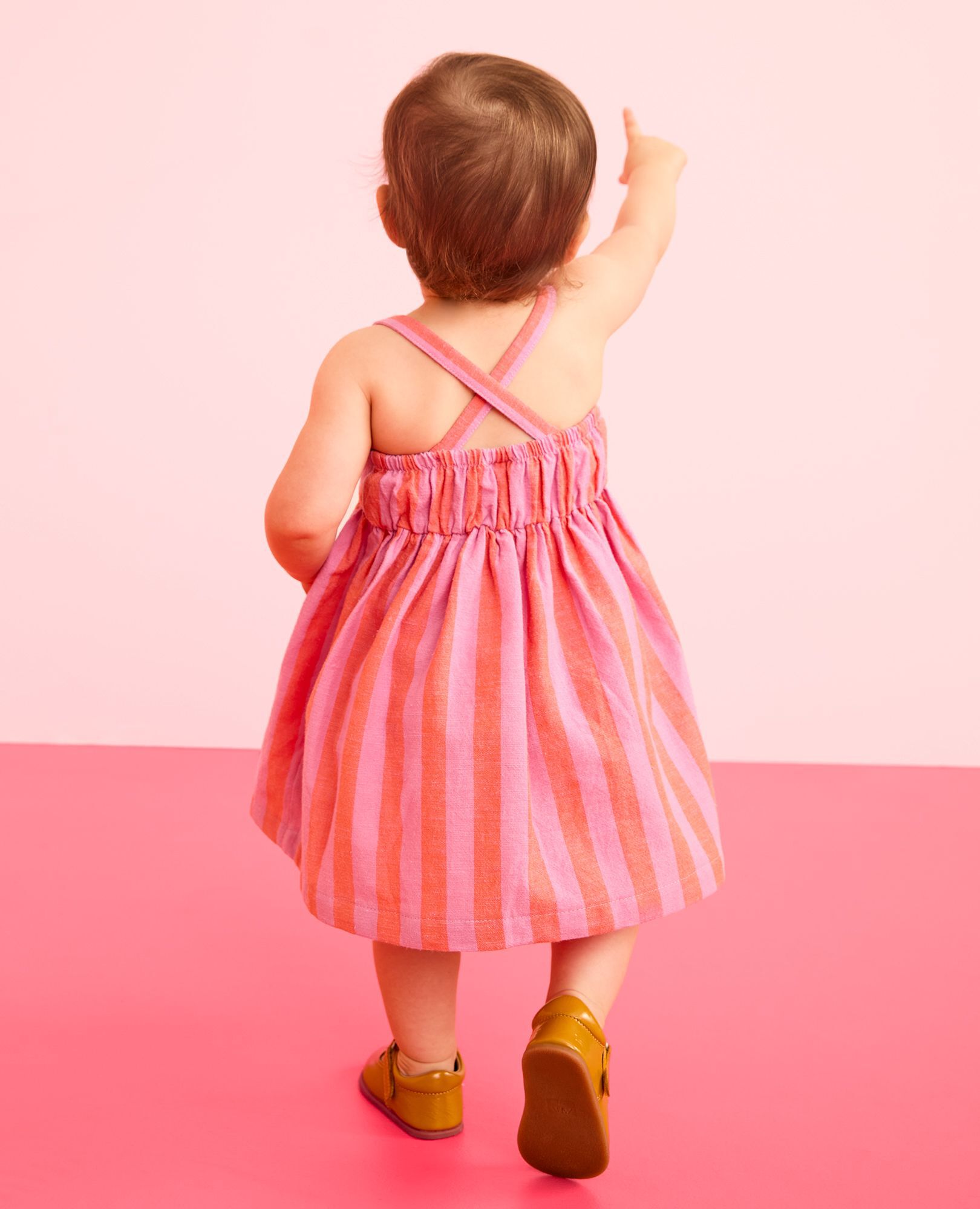 Baby Sleeveless Linen Dress & Bloomers Set in Echinacea/Sun Fire - main