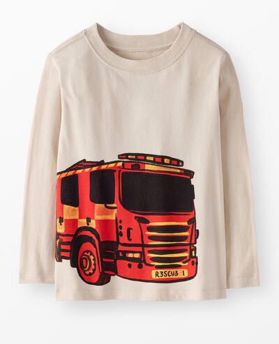 Long Sleeve Classic Fit Graphic T-Shirt in Fire Truck on Pumice Stone - main