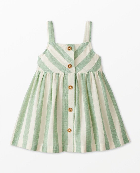 Girls' Green Stripe Baby Linen Dress - Size Toddler 3 by Hanna Andersson