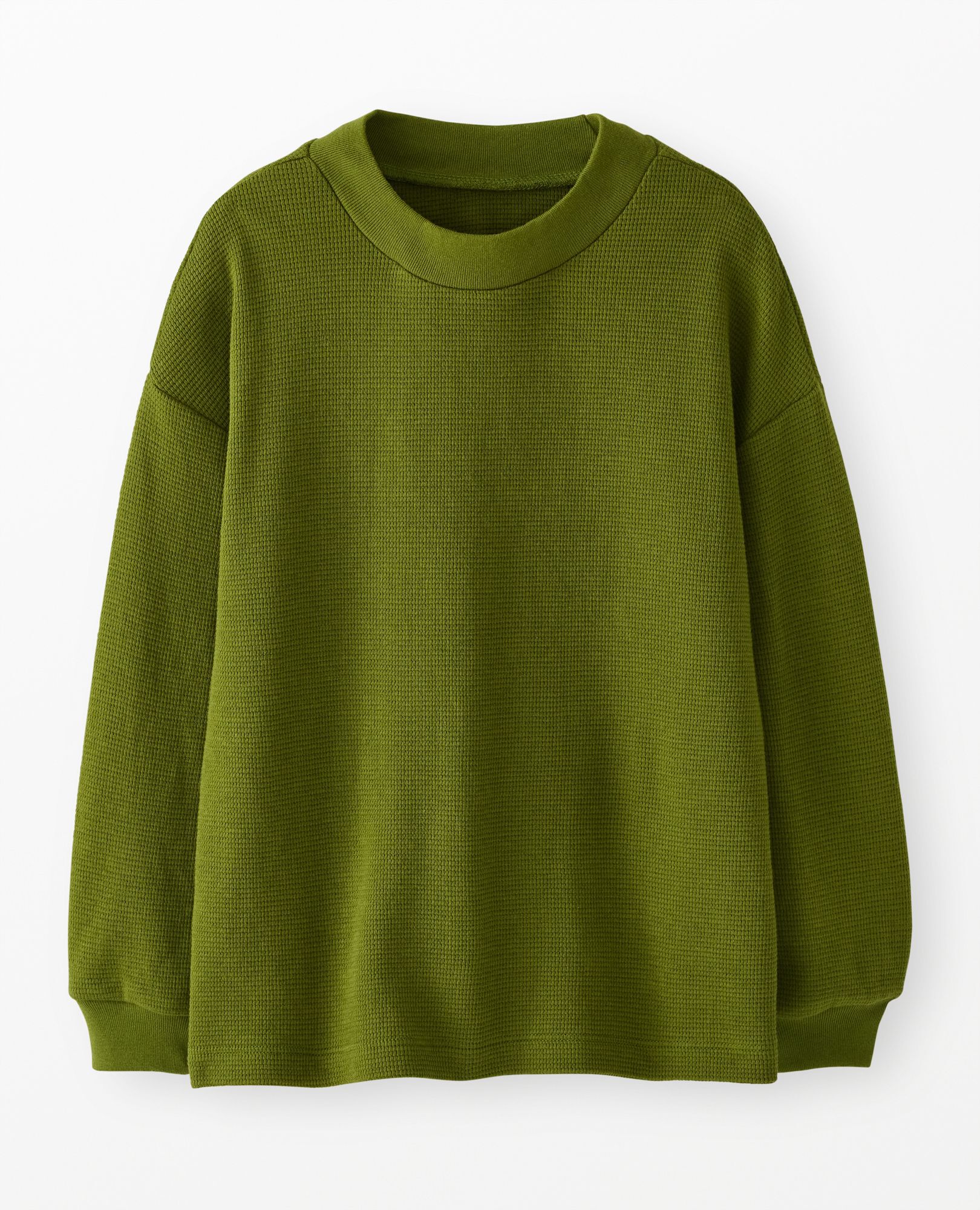 Long Sleeve Oversized Waffle Crewneck in Pine Green - main