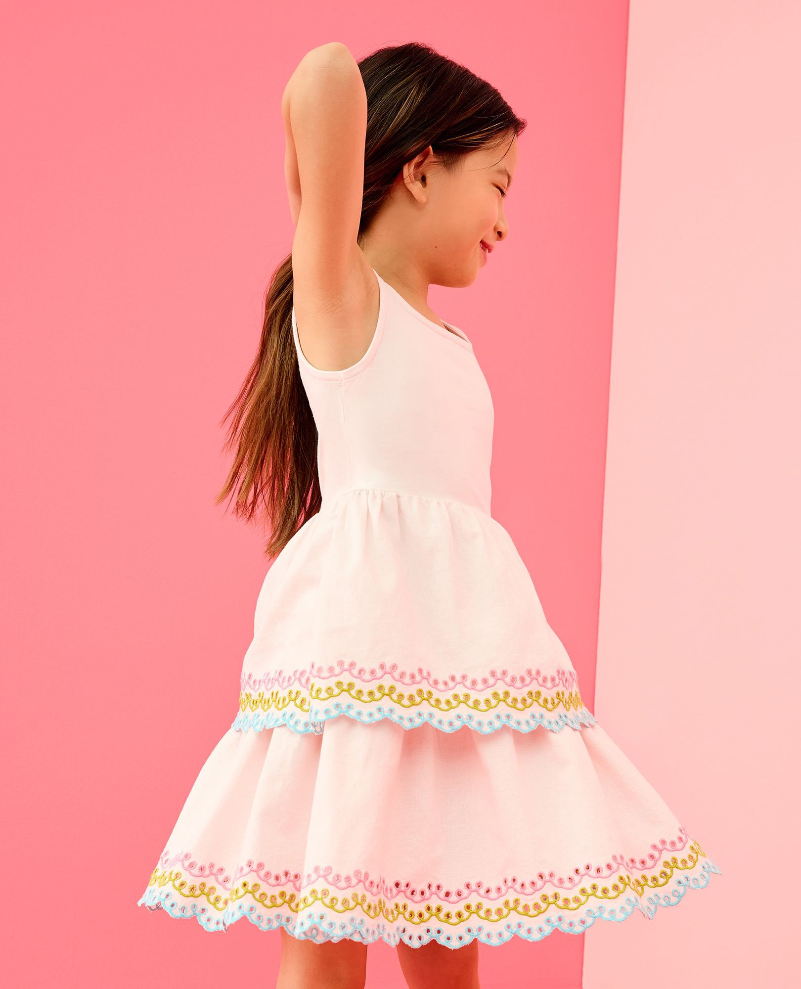 Sleeveless Embroidered Tiered Dress in Rose Veil - main