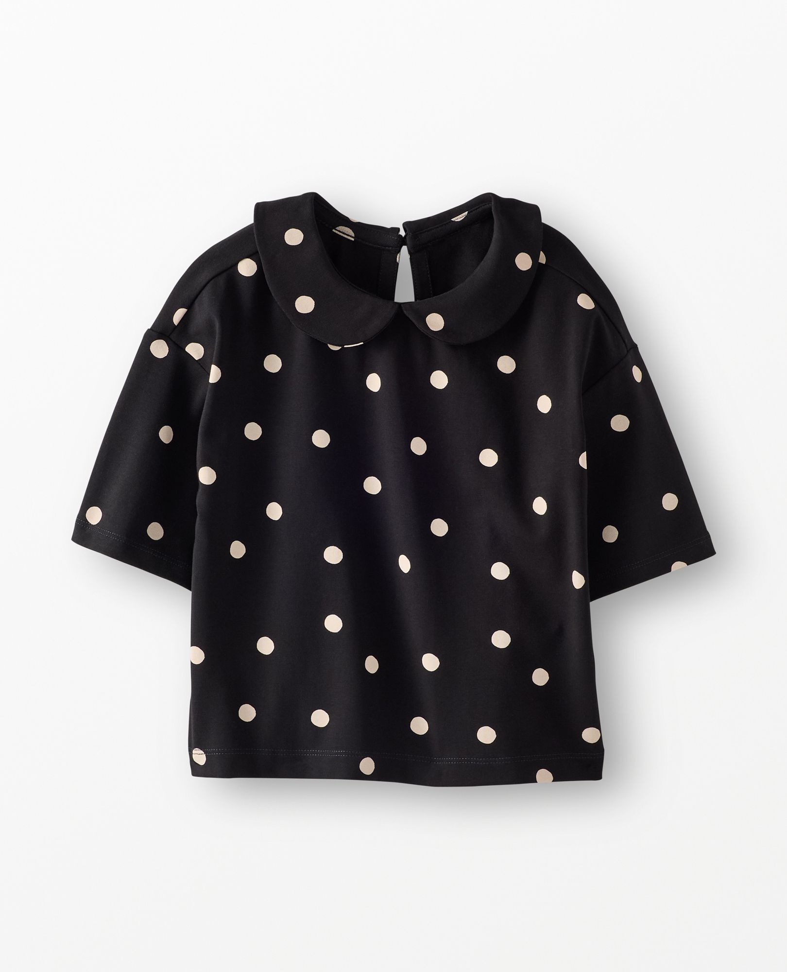 Elbow-Sleeve Collared T-Shirt in Dots on Black - main