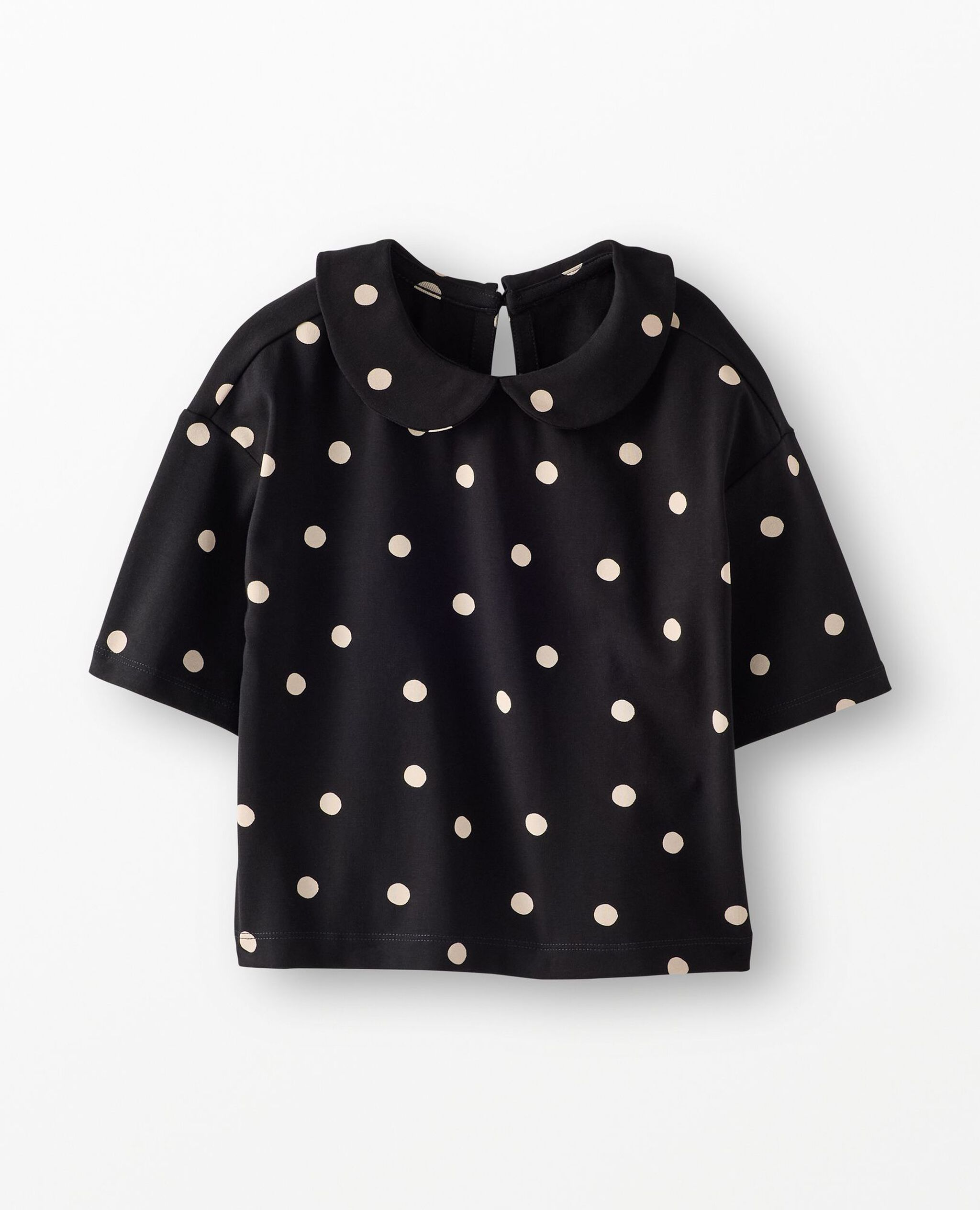 Elbow-Sleeve Collared T-Shirt in Dots on Black - main