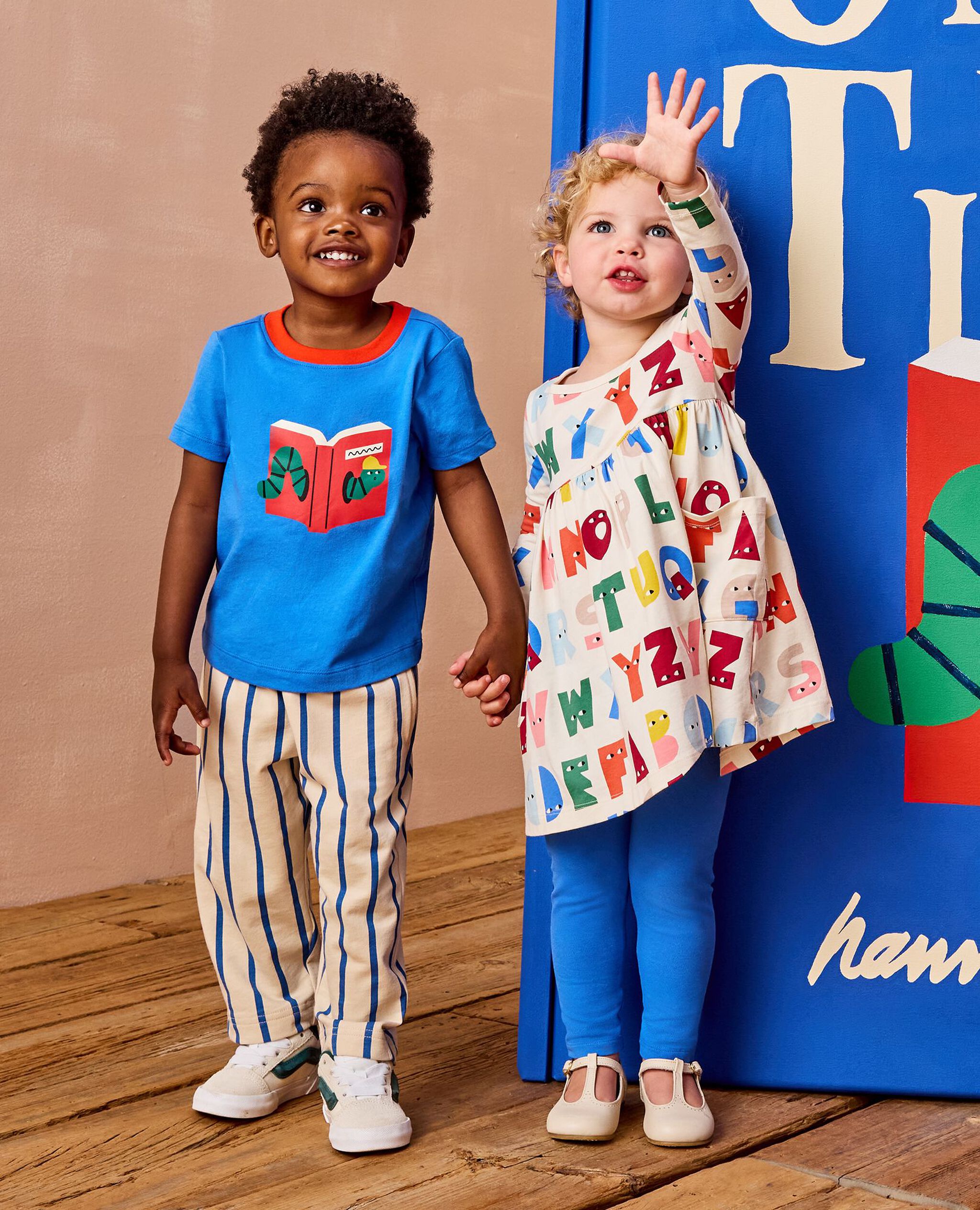 Baby Long Sleeve Pocket Dress & Leggings Set in ABC on Ecru - main