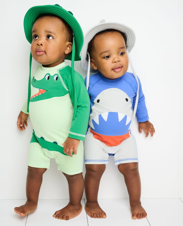 Boys' Crocodile Smile Baby Print Rash Guard Swimsuit & Sunblock Hat Set - Size Baby 3-6 Mos - Spring & Summer Swimwear by Hanna Andersson