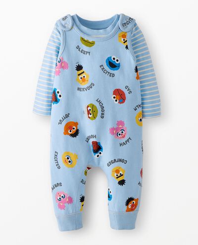 Baby Sesame Street T-Shirt & French Terry Overalls Set in Sesame Street Feelings on Light Blue - main