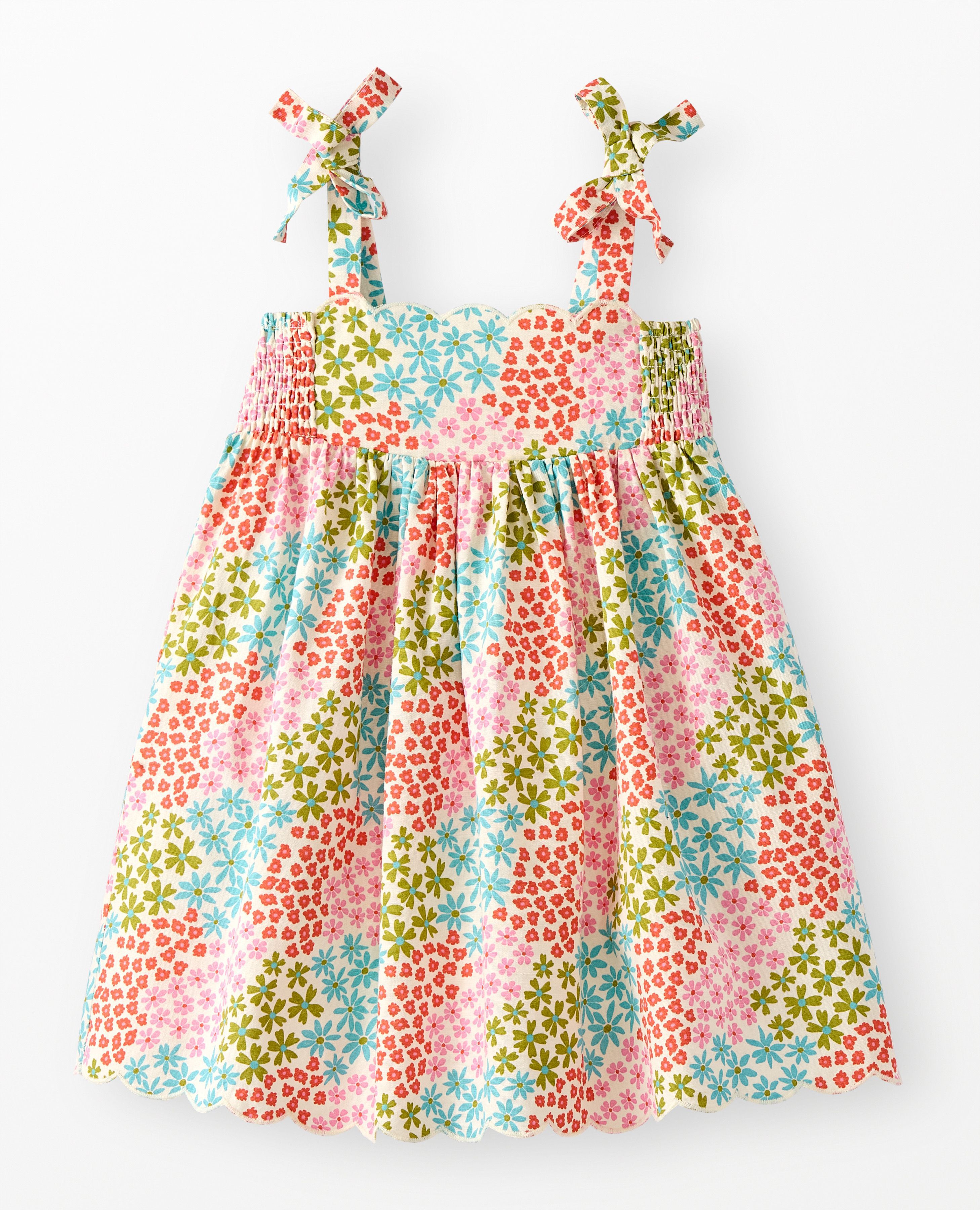 Sleeveless Linen Bow Strap Dress in Floral Clusters - main