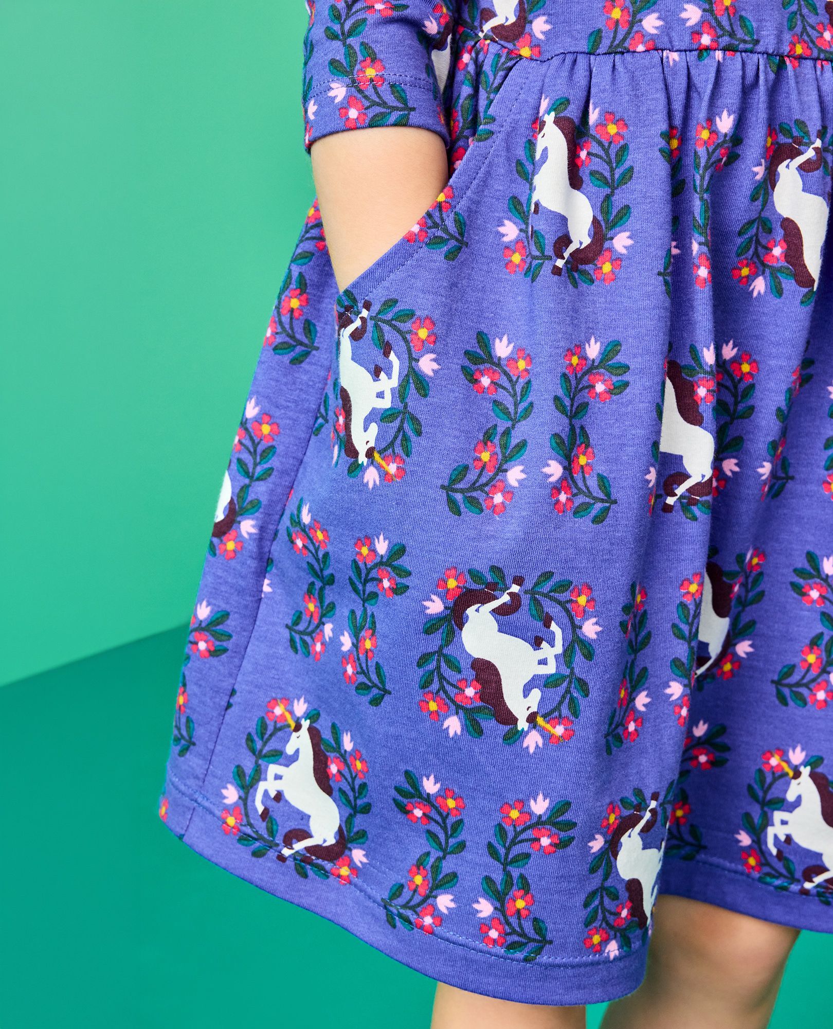 Long Sleeve Everywhere Dress with Pockets in Magical Unicorn on Violet Storm - main