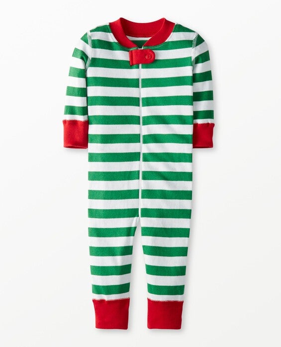 Toddler Striped Zip Sleeper Pajamas In Tree Green & White & Hanna Red - 100% Cotton - Size 2 by Hanna Andersson