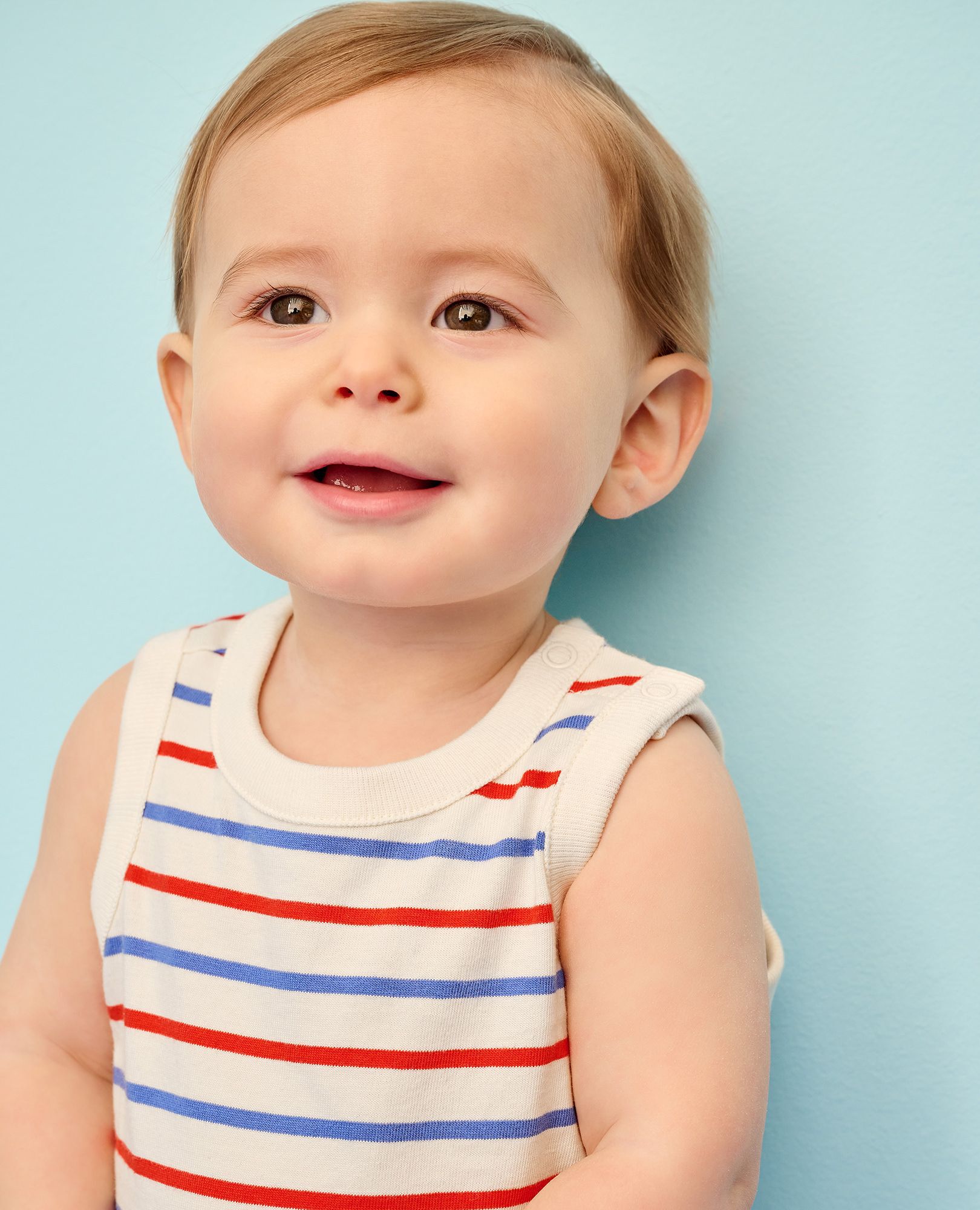 Baby Sleeveless Shortie Romper in RWB Stripe - main