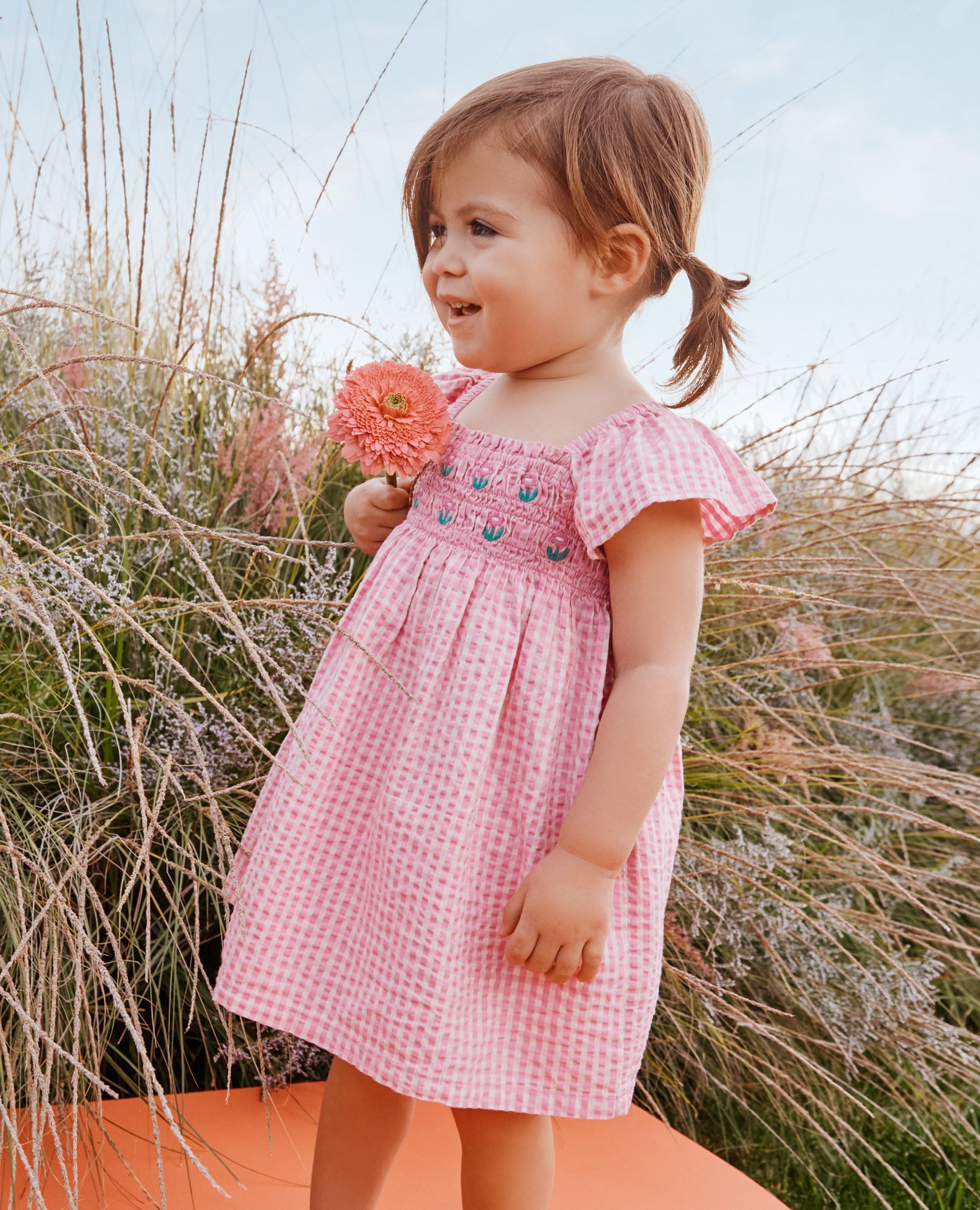Baby Flutter Sleeve Seersucker Dress & Bloomers Set in Pink Gingham - main