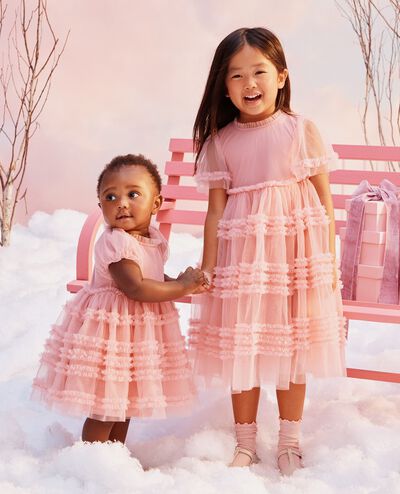 Flutter Sleeve Tulle Ruffle Dress in Pink - main