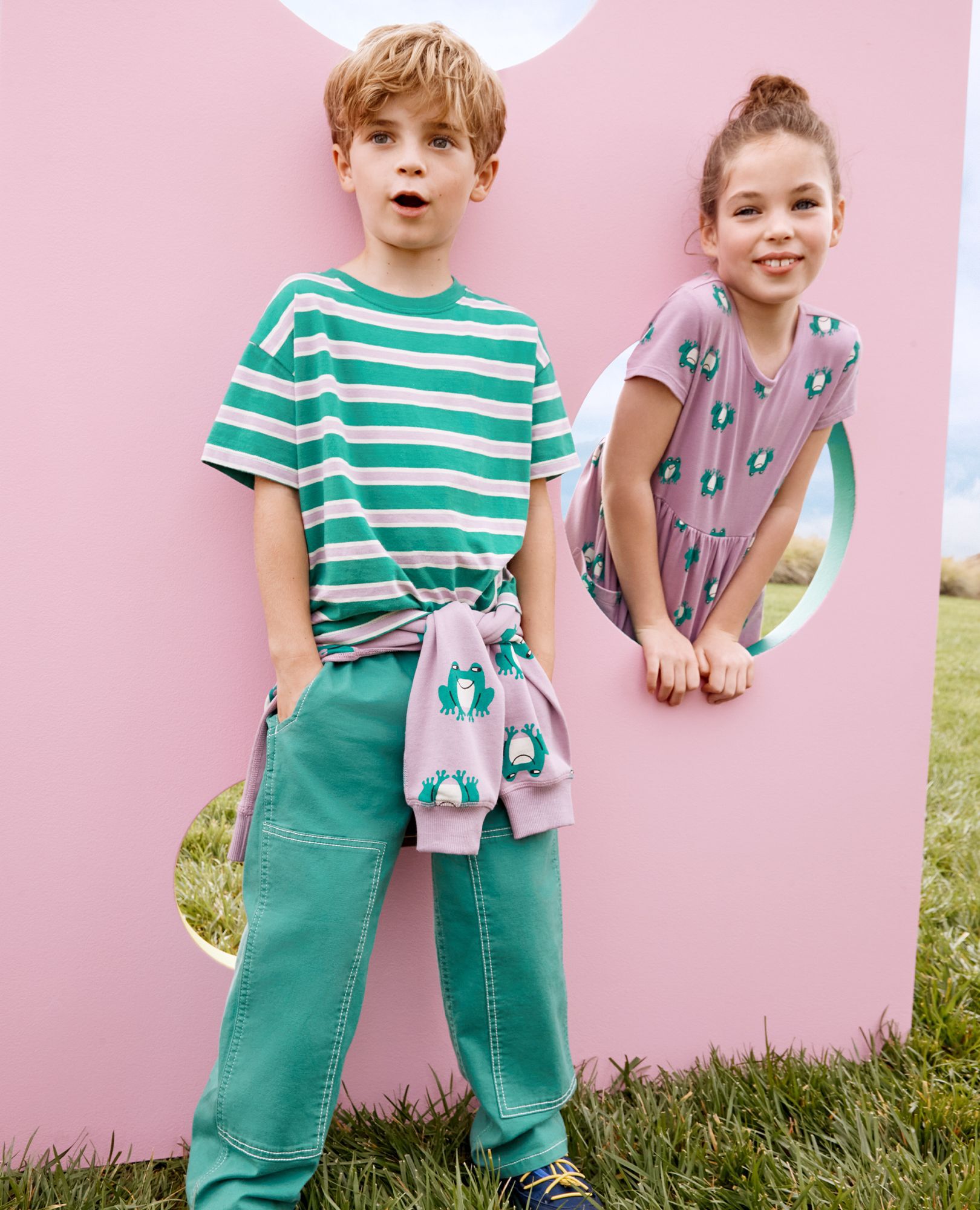 Relaxed Fit Striped T-Shirt in Gumdrop Green/Lavender Mist - main