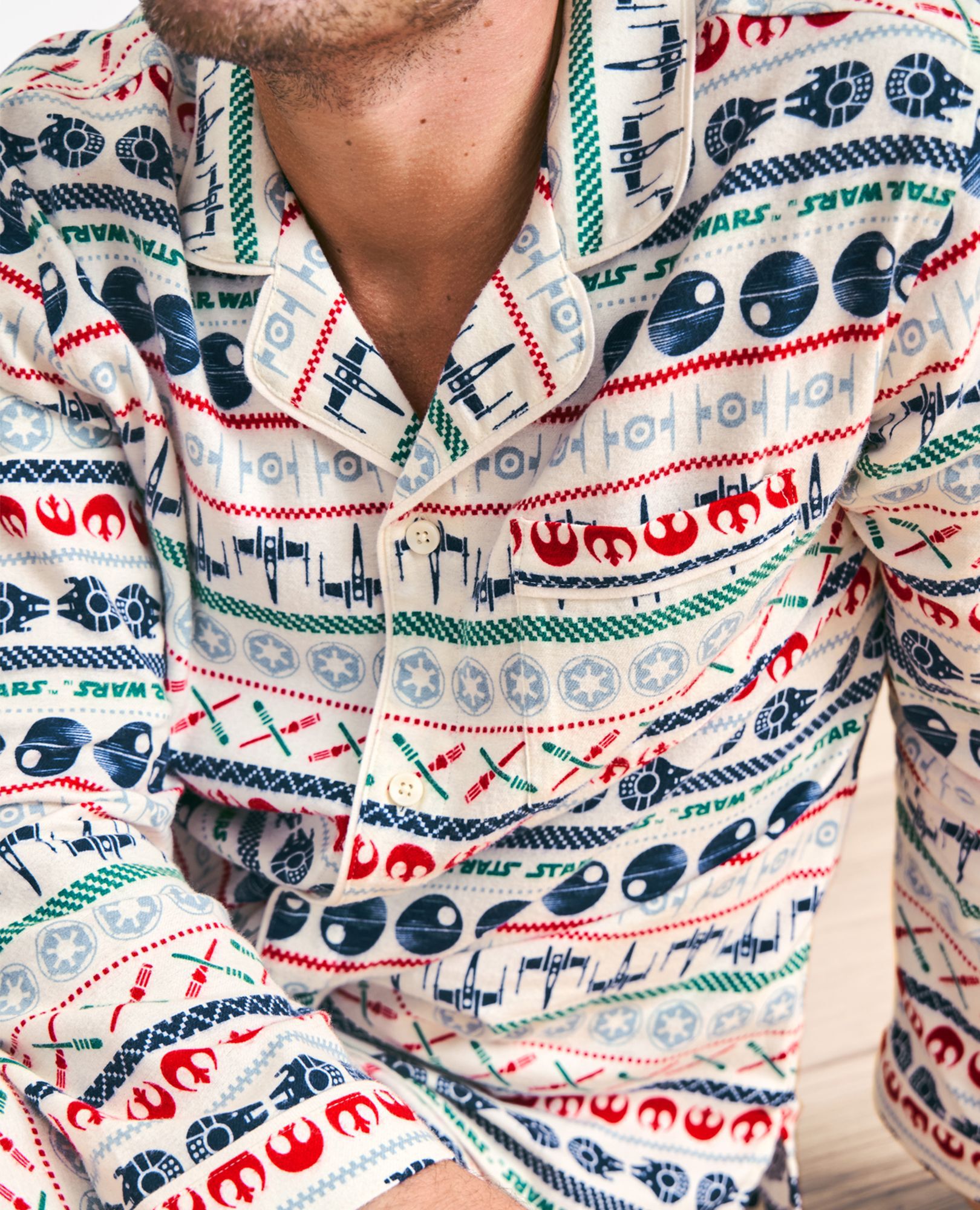 Adult STAR WARS™ Holiday Flannel Pajama Top in Ecru Star Wars Fairisle - main