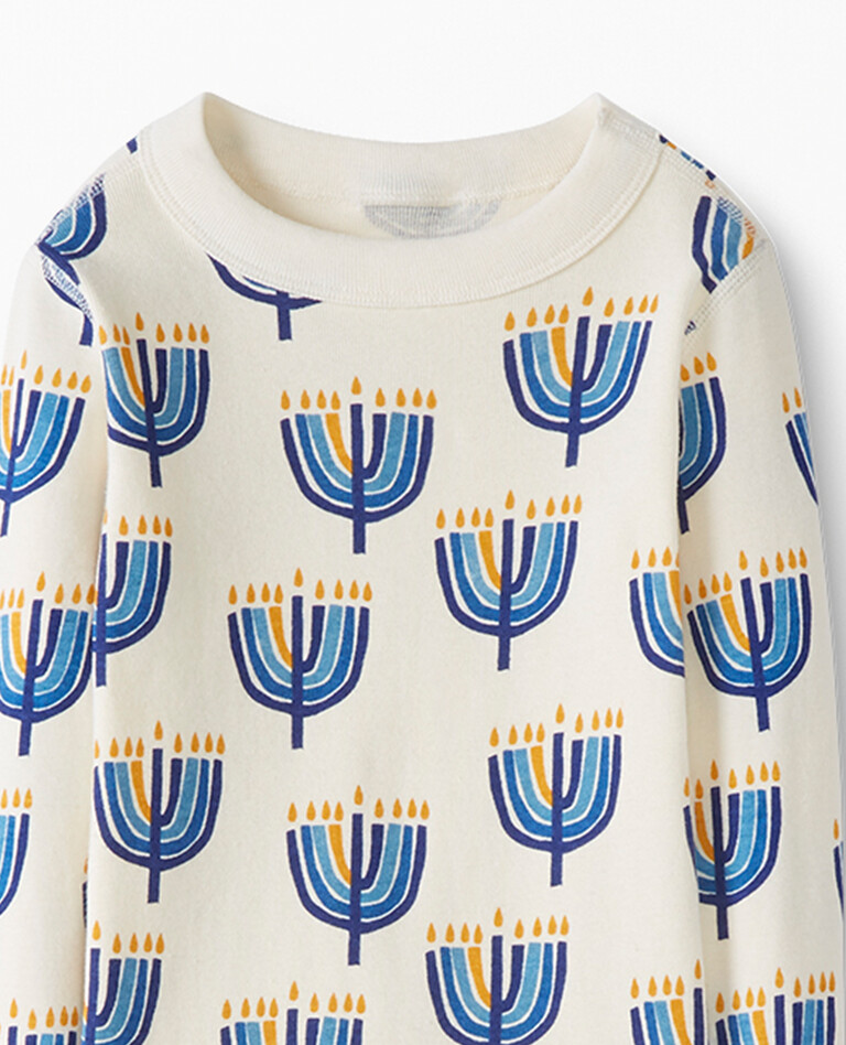 Holiday Print Long John Pajama Set in Hanukkah - main