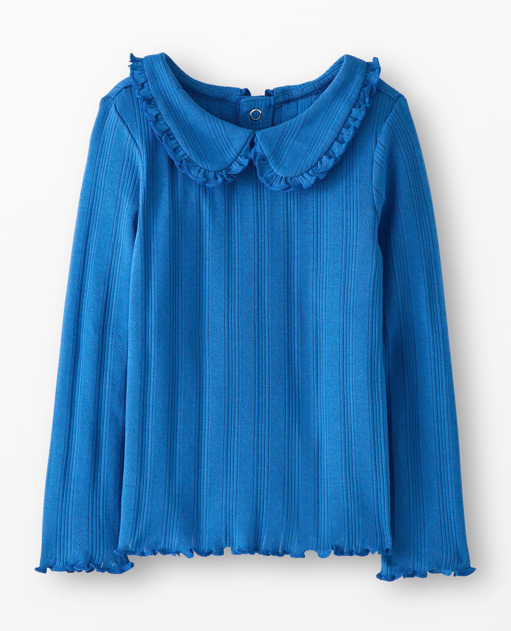 Long Sleeve Pointelle Collared T-Shirt in Shadow Blue - main