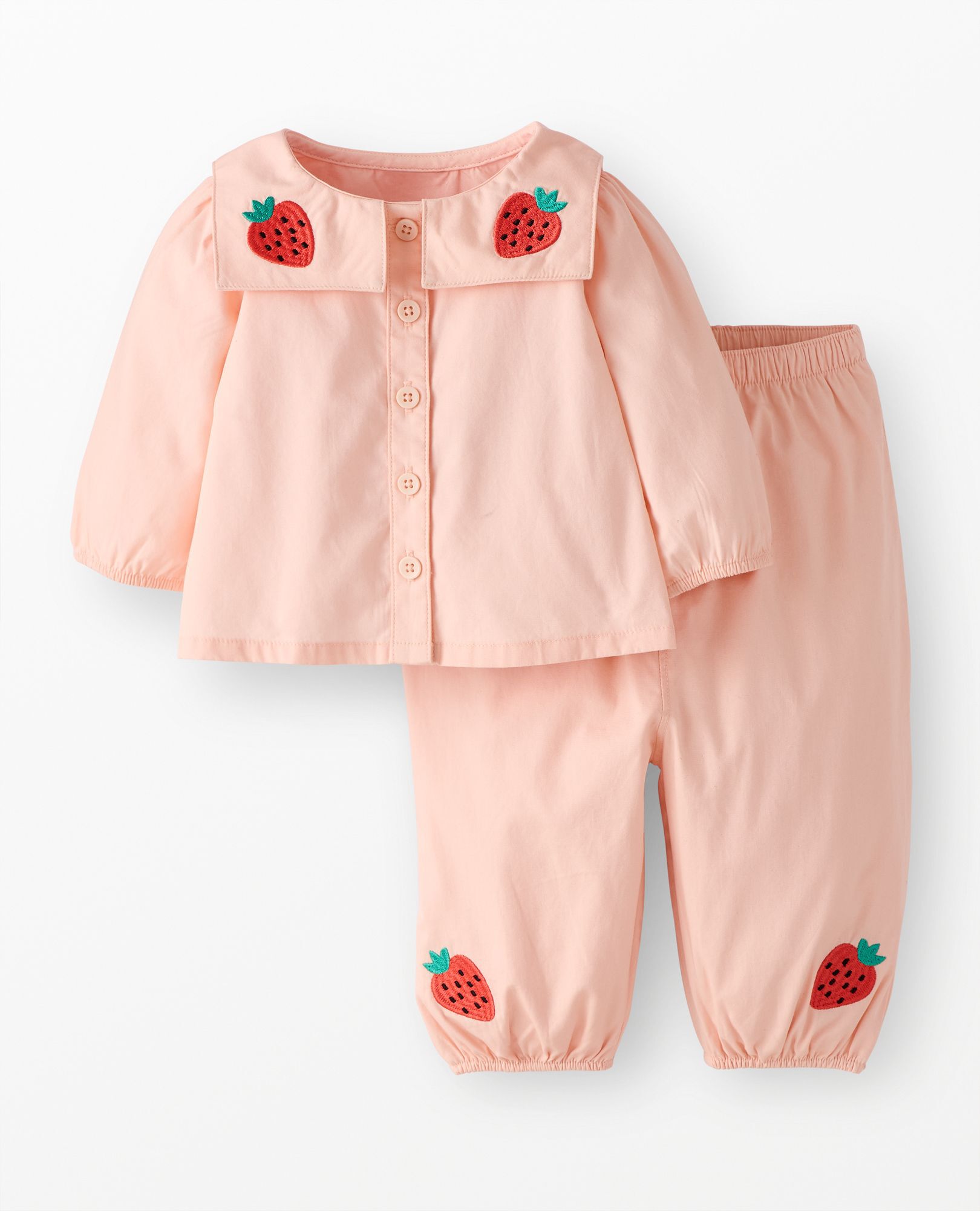 Baby Poplin Button Up Shirt & Pants Set in Pink Cream - main