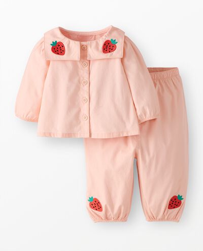 Baby Poplin Button Up Shirt & Pants Set in Pink Cream - main