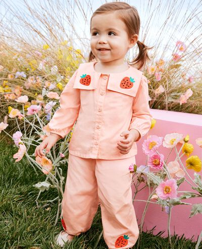 Baby Poplin Button Up Shirt & Pants Set in Pink Cream - main