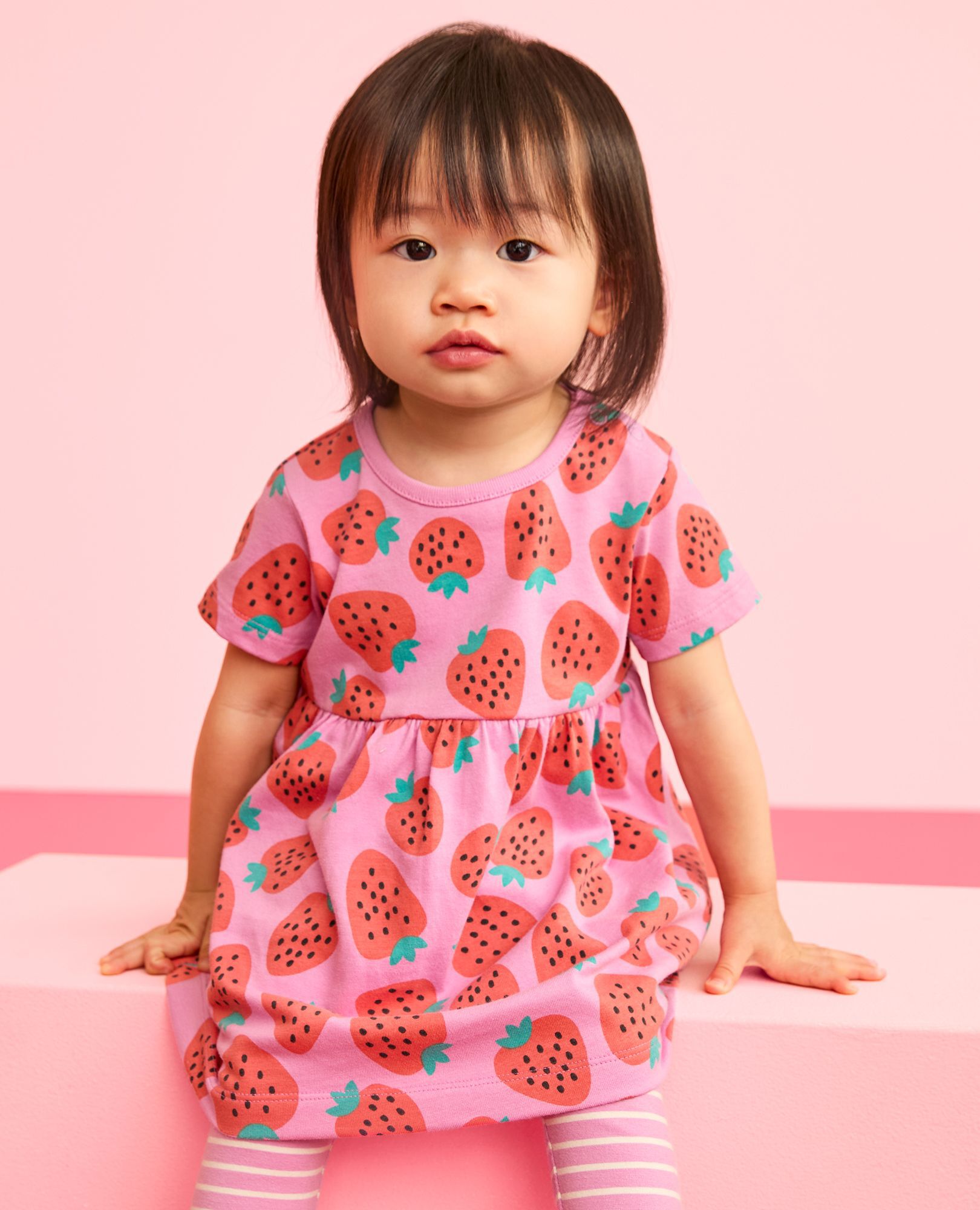 Baby Dress & Leggings Set in Mini Strawberries on Echinacea - main
