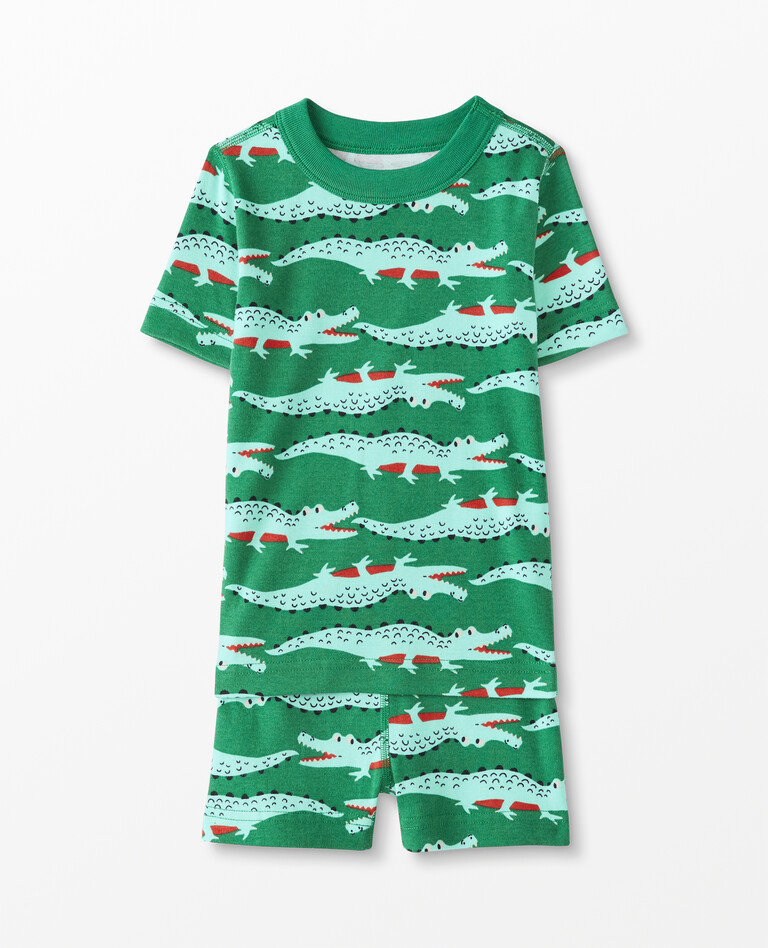 Short John Pajamas In Organic Cotton in Crocodile Smile - main
