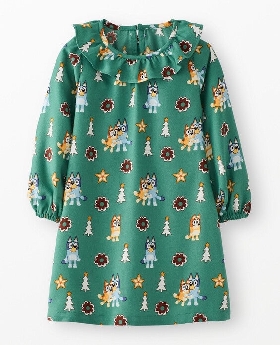 Girls' Bluey Holiday Flannel Nightgown, Bluey Hugs And Cookies On Green in 100% Recycled Polyester - Size Big Kids 10 by Hanna Andersson