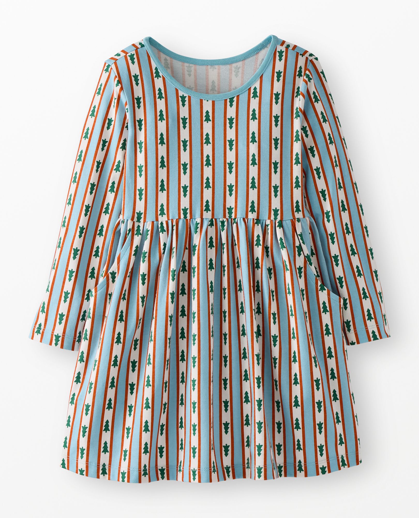 Long Sleeve Everywhere Dress with Pockets in Tree Ribbons on Blue - main