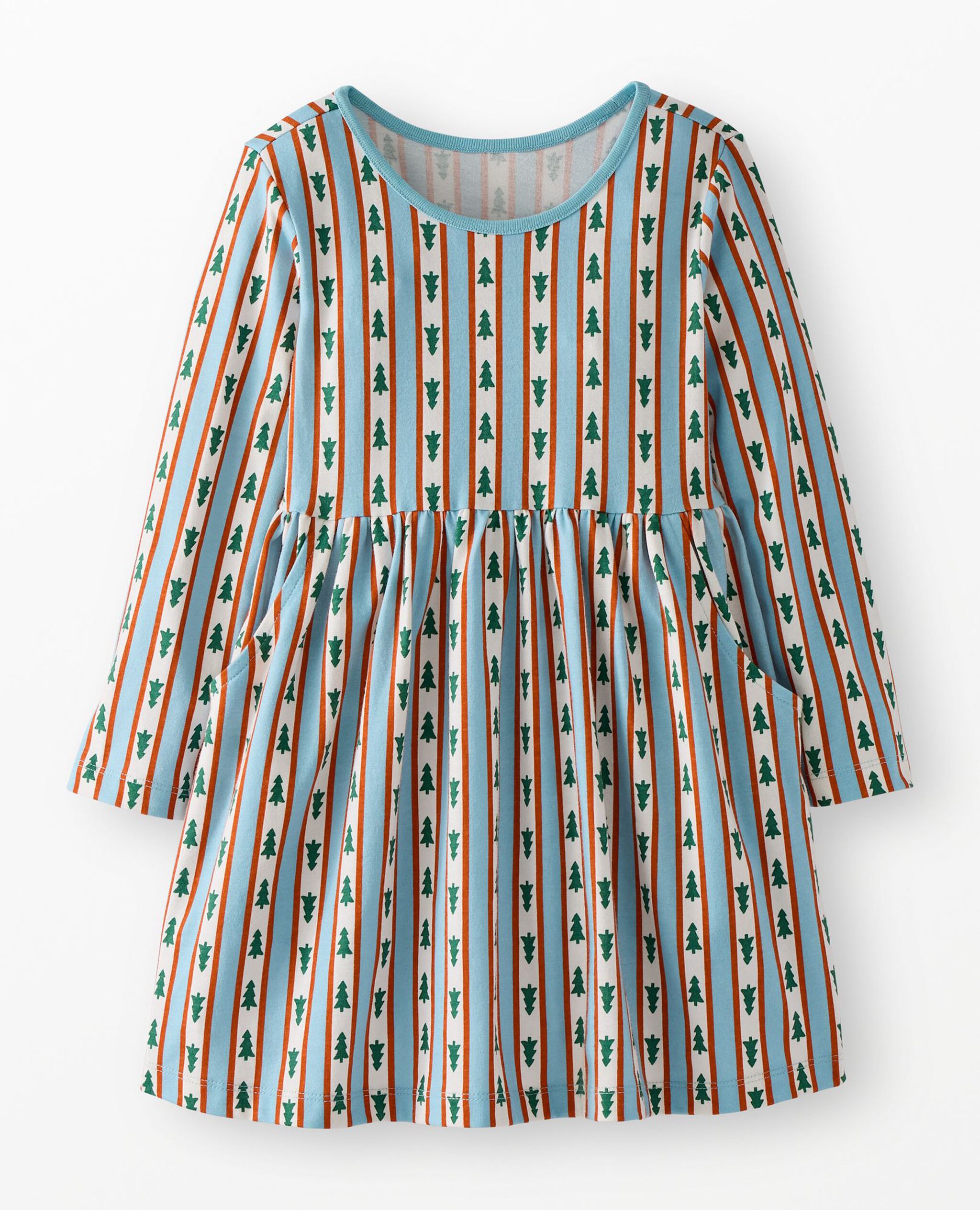 Long Sleeve Everywhere Dress with Pockets in Tree Ribbons on Blue - main