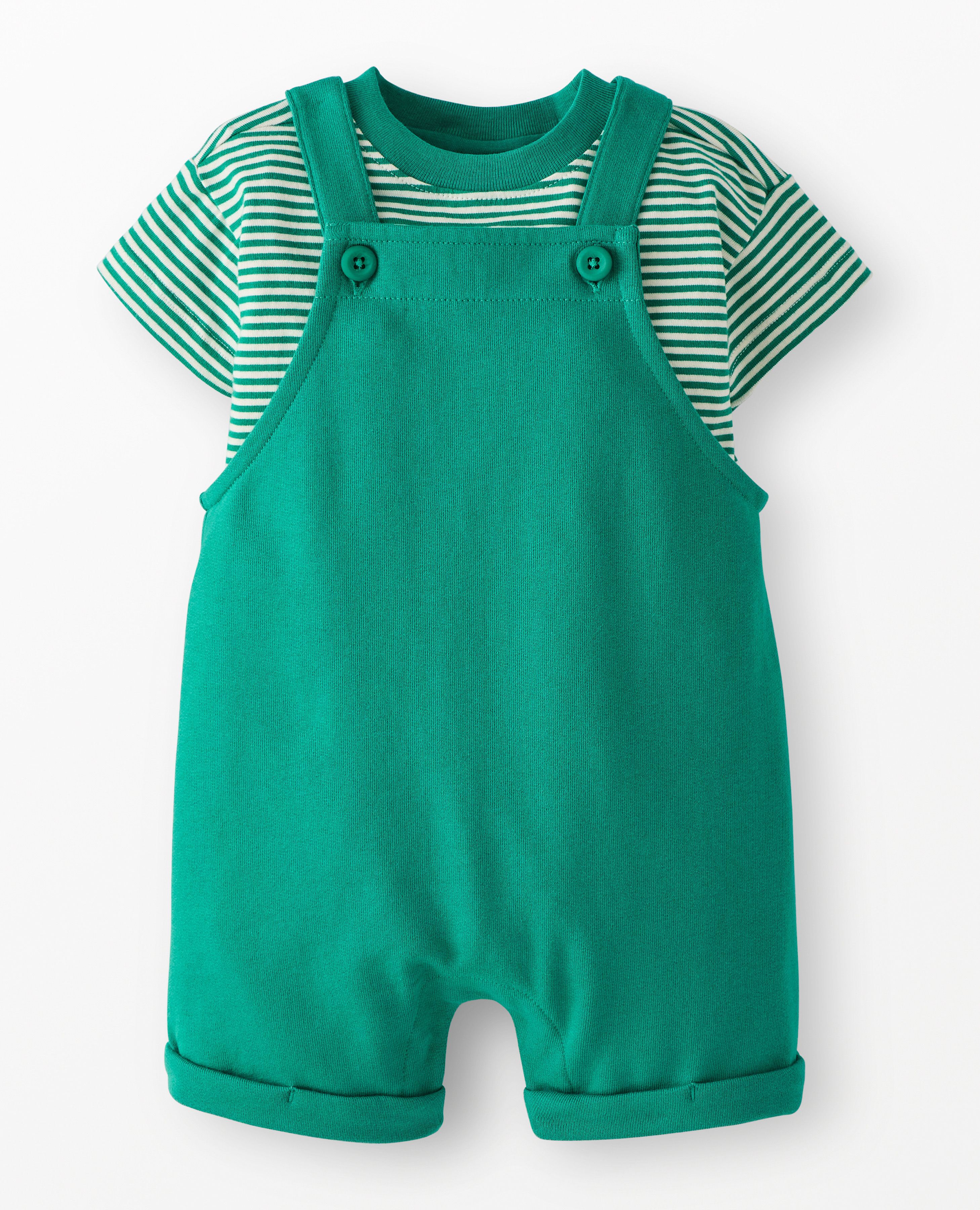Baby T-Shirt & French Terry Shortalls Set in Gumdrop Green/Ecru - main
