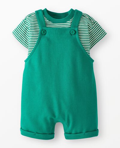 Baby T-Shirt & French Terry Shortalls Set in Gumdrop Green/Ecru - main