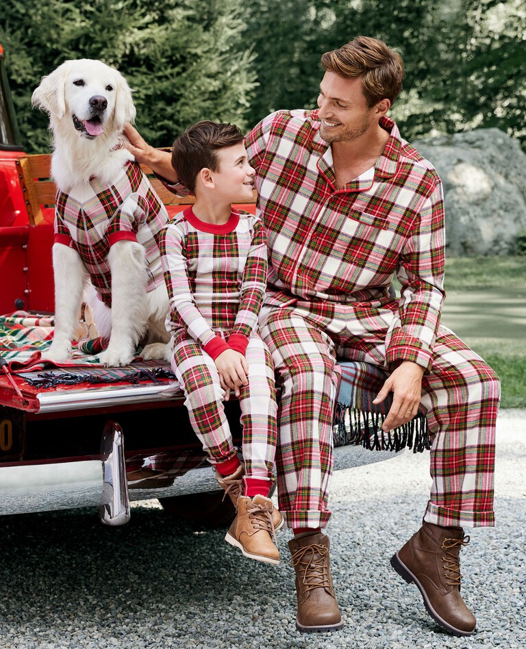 Adult Unisex Flannel Pajama Top in Family Holiday Plaid - main
