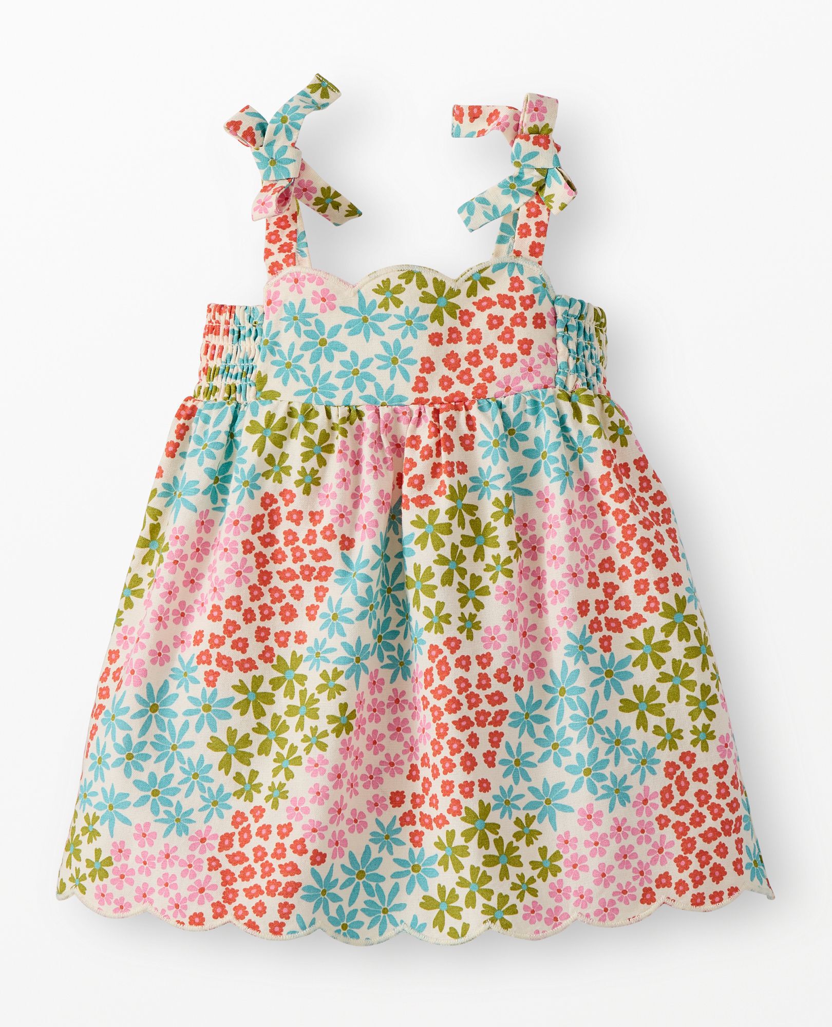 Baby Sleeveless Linen Bow Strap Dress in Floral Clusters - main