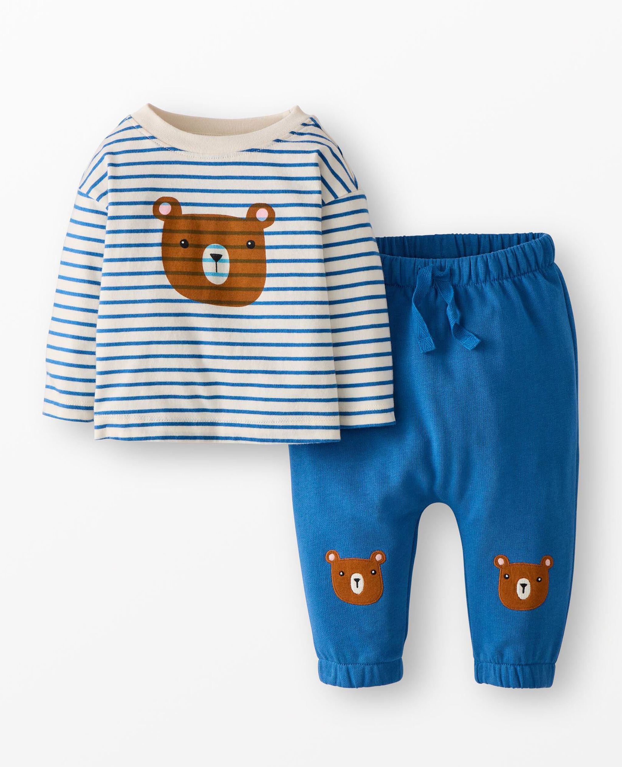 Baby Long Sleeve T-Shirt & French Terry Pants Set in Cute Bears on Shadow Blue - main